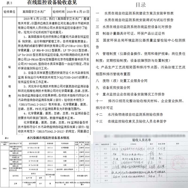 各廠水質(zhì)在線驗(yàn)收資料